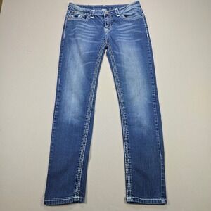 True Religion Joey Section Row Womens‎ Blue Denim Jeans White Stitching